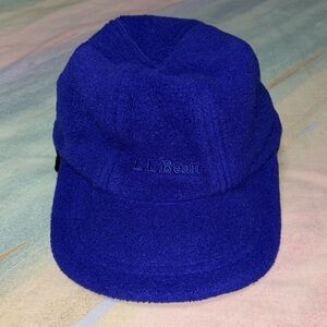 LL Bean Blue Black Polartec Unisex Fleece Ear Flaps Cap Hat size S / M